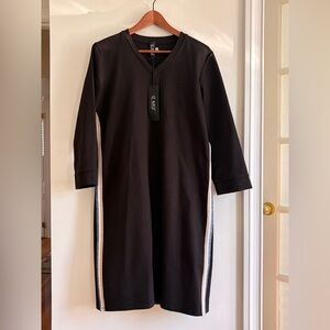 IzNaiz Black V-Neck Midi Dress with Side Stripe